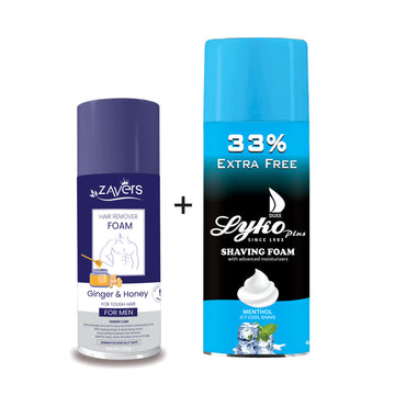Zavers Hair Remover Foam For Men 200 GRM + DUXX LYKO Plus Shaving Foam MENTHOL 400 ML