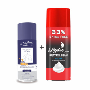Zavers Hair Remover Foam For Men 200 GRM + DUXX LYKO Plus Shaving Foam Regular 400 ML